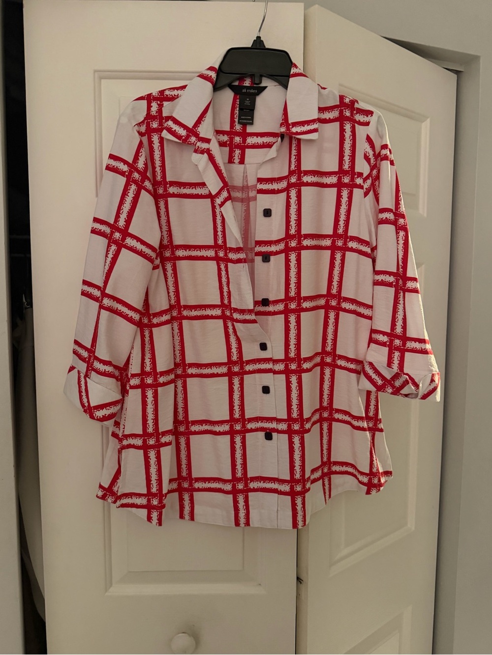 Ali miles Red & White Windowpane Button-Up Shirt/jacket med